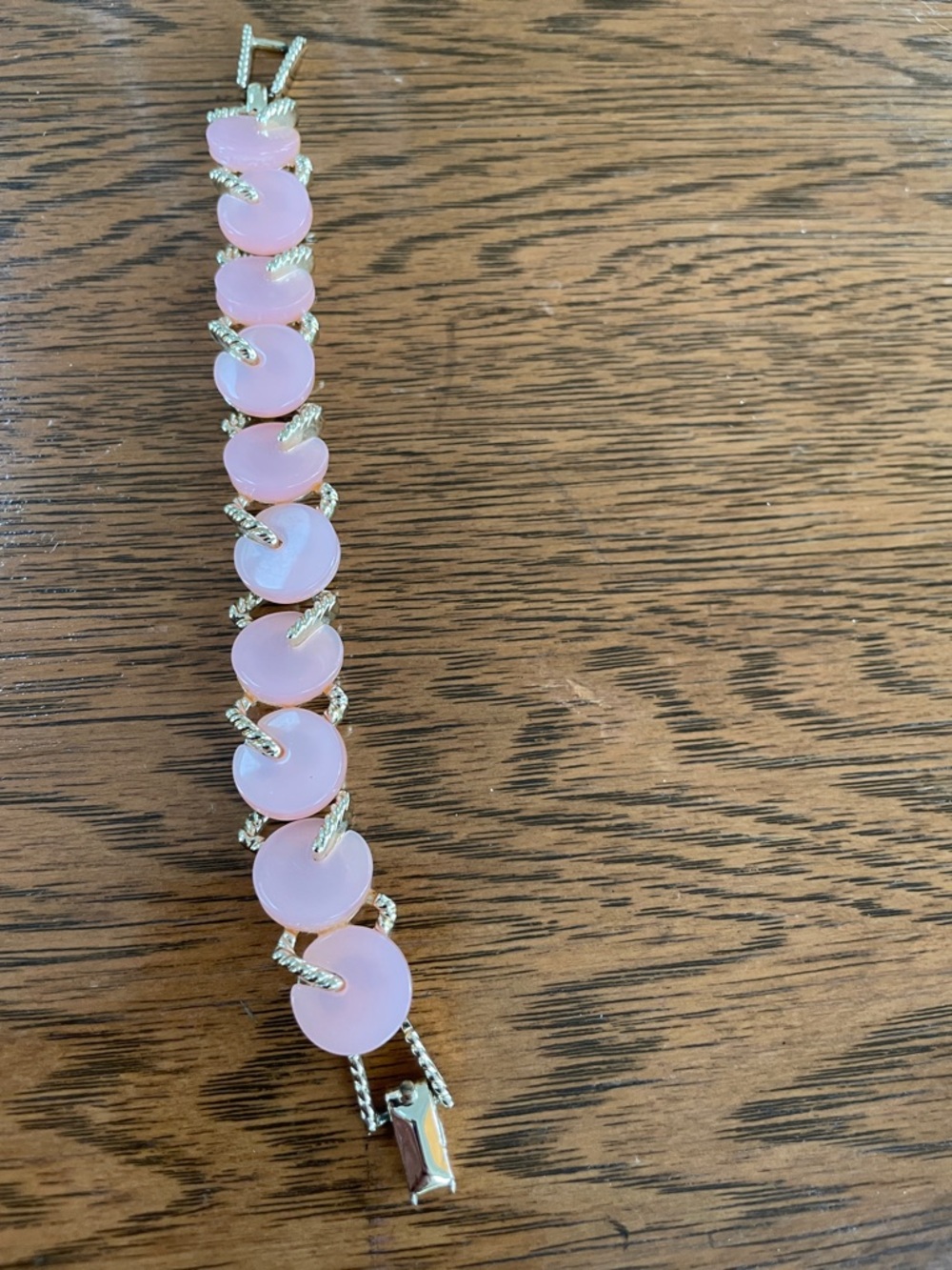 Rose Quartz or Pink Chalcedony gemstone Glass Disc Link Bracelet
